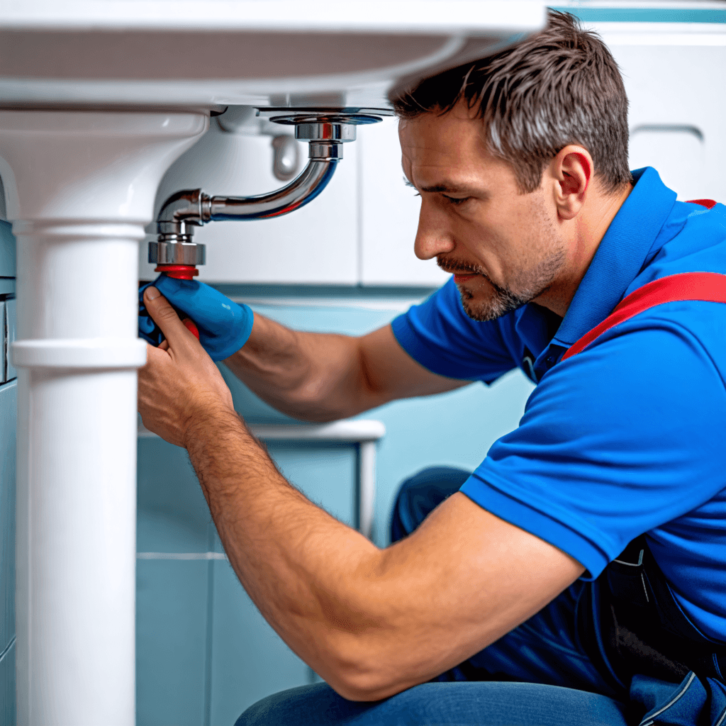 Plumber working on a pipe